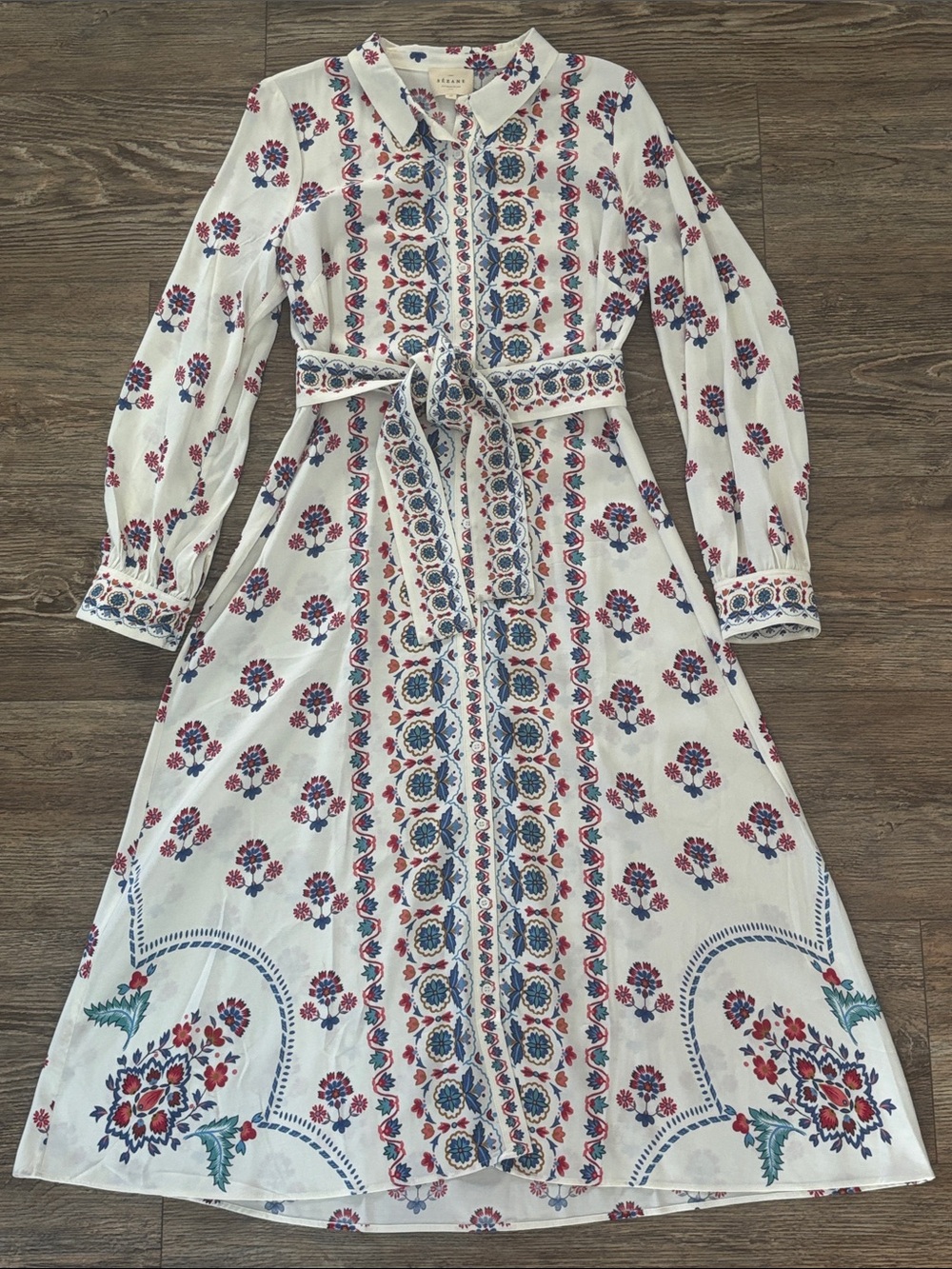 Sézane Fernande Dress with Belt in Milo Print Women's Size 8 / 40 EUC - Picture 2 of 15